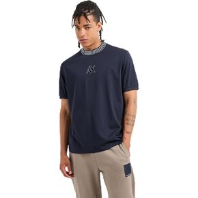 Armani Exchange Men's Ax Logo مع Triple Thiped Neckline Tee Tee Tee Mercerized Cotton Tee
