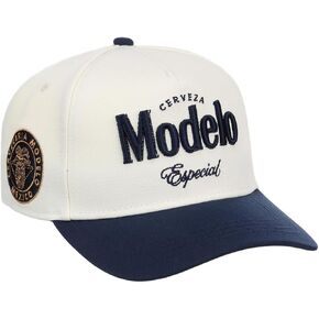 Modelo Beer 2-Tone A-Frame Adjustable Snapback Cap (Cream/Navy, One Size) | 100% Cotton Outdoor Sports Baseball Cap for Men and Women | Beer Inspired Apparel