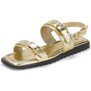 IDIFU Women's Flat Sandals Square Open Toe with Buckles Ankle Strap Slingback Dress Sandal Wedding Prom Beach Comfortable Fashion Summer Dressy Ladies Sandals