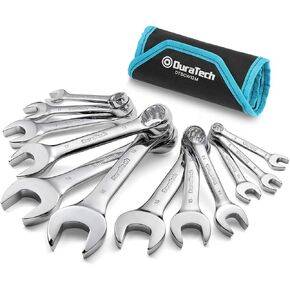 DURATECH Stubby Combination Wrench Set, Metric, 12-Piece, 8-19mm, 12 Point, CR-V Steel, with Rolling Pouch
