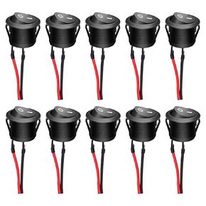 Twidec/10pcs 12V Round Rocker Switch AC 6A/250V 10A/125V SPST 2 PIN 2 ON/OFF تبديل التبديل للسيارات Automotive RV أسود مع الأسلاك المسلحة مسبقًا KCD1-X-Y