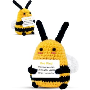 Bee Gifts Positive Crochet Animals: Birthday Gifts for Women Friends Sister Mom Wife Mother's Day, Cute Funny Bee Dolls with Inspirational Support Cards Emotional Potato Room Decors (BEE Kind)