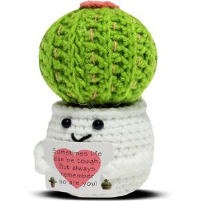 Funny Cactus Decor Positive Crochet Gifts, Encouragement Gifts for Women Friends Besties with Positive Card Home Room Office Desktop Decor