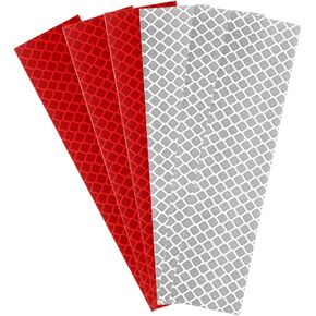 HARFINGTON 6 Rolls Reflective Tape 1.18" x 4.72" High Visibility Reflective Adhesive Stickers Outdoor Waterproof for Trailer Trucks Bike Car Motorcycle Helmet Mailbox, White Red