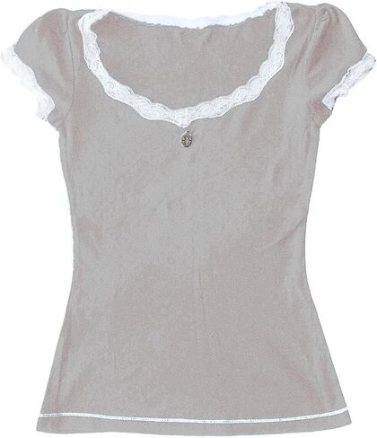 Y2K Fairy Lace Trim Top for Teen Girls Short Sleeve Slim Fit T-Shirts 2000s Tees Aesthetic Clothes in Saudi Arabia