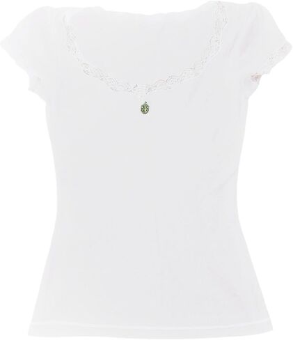 Y2K Fairy Lace Trim Top for Teen Girls Short Sleeve Slim Fit T-Shirts 2000s Tees Aesthetic Clothes in Saudi Arabia