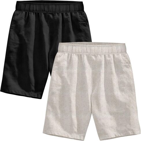 Neer 2 Pack Men's Linen Shorts Casual Lightweight Elastic Waist Summer Plus Size Vacation Beach Shorts with Pockets in Saudi Arabia