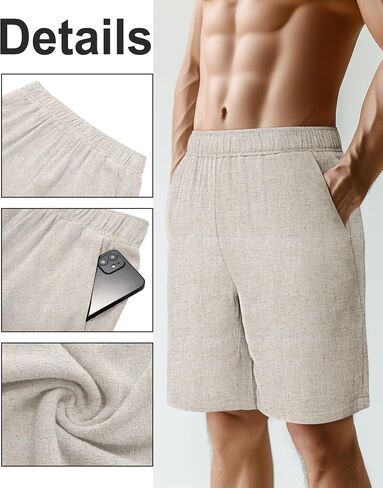 Neer 2 Pack Men's Linen Shorts Casual Lightweight Elastic Waist Summer Plus Size Vacation Beach Shorts with Pockets in Saudi Arabia