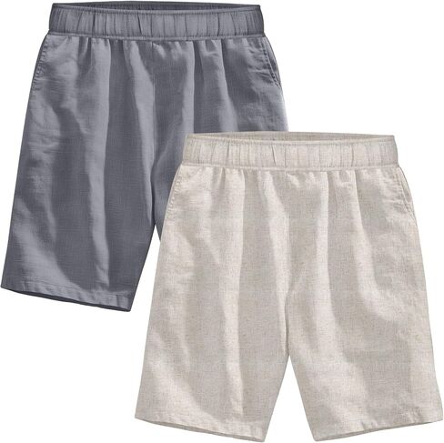 Neer 2 Pack Men's Linen Shorts Casual Lightweight Elastic Waist Summer Plus Size Vacation Beach Shorts with Pockets in Saudi Arabia