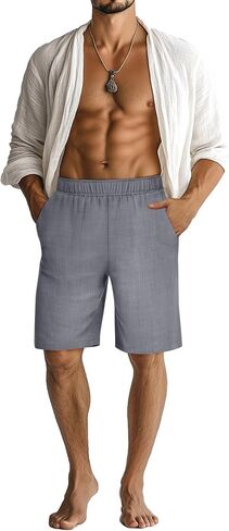 Neer 2 Pack Men's Linen Shorts Casual Lightweight Elastic Waist Summer Plus Size Vacation Beach Shorts with Pockets in Saudi Arabia