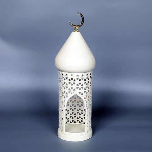 13.6inch مصباح مغربي مصباح مزخرف شموع للزخارف رمضان ، معلقة ، فناء في الهواء الطلق أو الشرفة ، ديكور المنزل الداخلي （الأبيض） in Kuwait