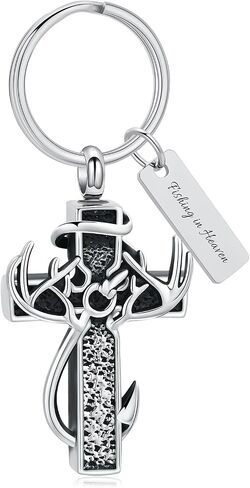 XSMZB Cross Cremation Jewelry Urn Necklace for Human Ashes Fish Hook Memorial Urn Pendant Deer Antler Cross Ashes Holder Keepsake Jewelry in Kuwait