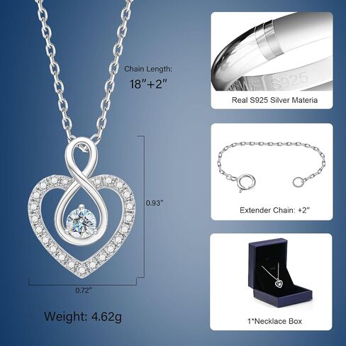 قلادة قلب عائمة الماس ، سلسلة معلقة رقص مويسانيت للنساء ، S925 Sterling Sliver Lab Diamond Jewelry Netclace Netclace for Valentine عيد الحب زوجة أمي in Kuwait