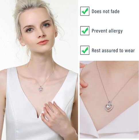 قلادة قلب عائمة الماس ، سلسلة معلقة رقص مويسانيت للنساء ، S925 Sterling Sliver Lab Diamond Jewelry Netclace Netclace for Valentine عيد الحب زوجة أمي in Kuwait