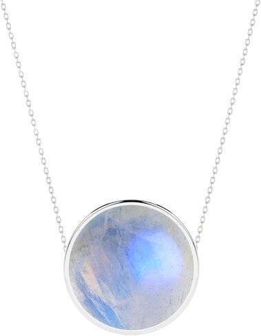Natural Blue Moonstone Slider Pendant Necklace for Women in Sterling Silver, June Birthstone Jewelry Gifts for Her Birthday, Anniversary, Christmas, Graduation in Saudi Arabia