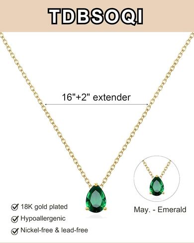 18K Gold Plated Birthstone Necklace for Women Dainty Diamond Teardrop Necklaces Emerald Green CZ Pendant Necklace Birthday Gift for Women Jewelry in Kuwait