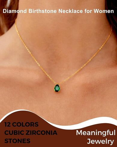 18K Gold Plated Birthstone Necklace for Women Dainty Diamond Teardrop Necklaces Emerald Green CZ Pendant Necklace Birthday Gift for Women Jewelry in Kuwait