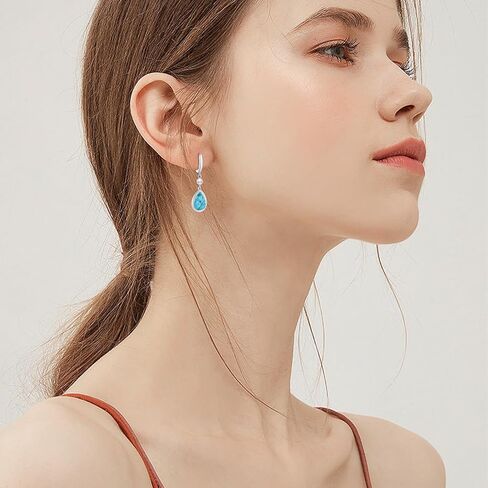 Turquoise Dangle Earrings, Rectangle Turquoise Leverback Earrings S925 Sterling Silver Gemstone Earrings Jewelry for Women Girls in Kuwait