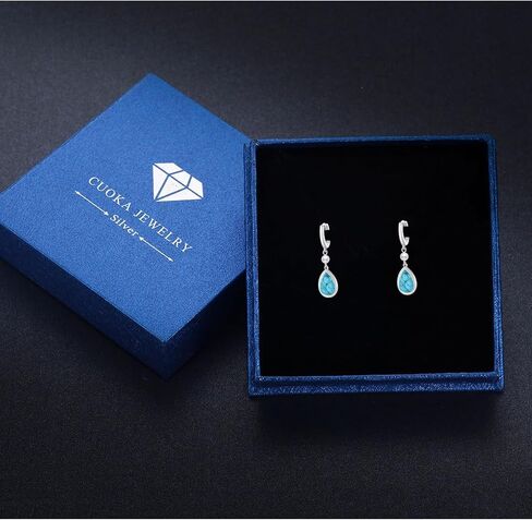 Turquoise Dangle Earrings, Rectangle Turquoise Leverback Earrings S925 Sterling Silver Gemstone Earrings Jewelry for Women Girls in Kuwait