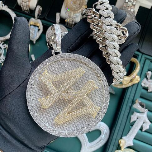 ICEDIAMOND 14K Hip Hop Jumbo 44 Rotating Medal Pendant with 14mm Cuban Link Chain, Gold Plated Iced Out Super Sparkling CZ Diamond Necklace for Men in Saudi Arabia