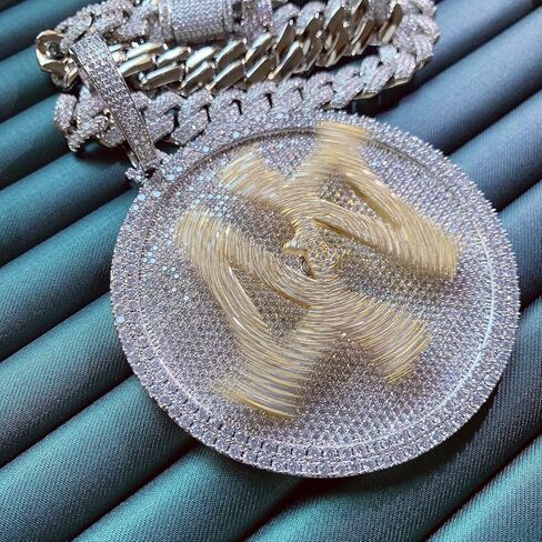 ICEDIAMOND 14K Hip Hop Jumbo 44 Rotating Medal Pendant with 14mm Cuban Link Chain, Gold Plated Iced Out Super Sparkling CZ Diamond Necklace for Men in Saudi Arabia