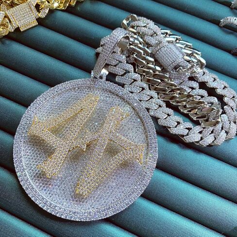 ICEDIAMOND 14K Hip Hop Jumbo 44 Rotating Medal Pendant with 14mm Cuban Link Chain, Gold Plated Iced Out Super Sparkling CZ Diamond Necklace for Men in Saudi Arabia