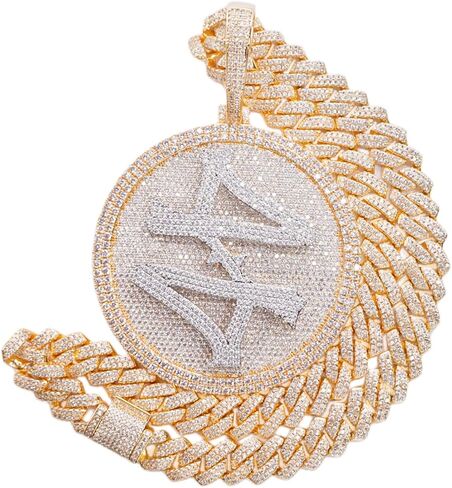 ICEDIAMOND 14K Hip Hop Jumbo 44 Rotating Medal Pendant with 14mm Cuban Link Chain, Gold Plated Iced Out Super Sparkling CZ Diamond Necklace for Men in Kuwait