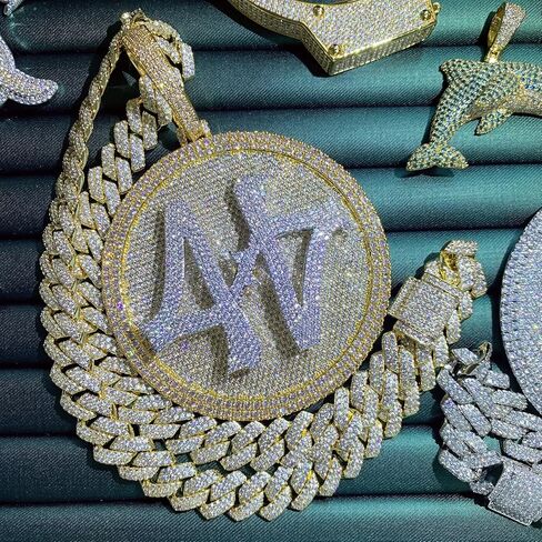 ICEDIAMOND 14K Hip Hop Jumbo 44 Rotating Medal Pendant with 14mm Cuban Link Chain, Gold Plated Iced Out Super Sparkling CZ Diamond Necklace for Men in Kuwait