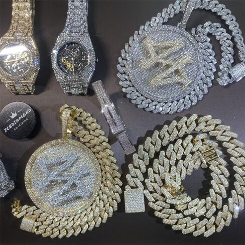 ICEDIAMOND 14K Hip Hop Jumbo 44 Rotating Medal Pendant with 14mm Cuban Link Chain, Gold Plated Iced Out Super Sparkling CZ Diamond Necklace for Men in Kuwait