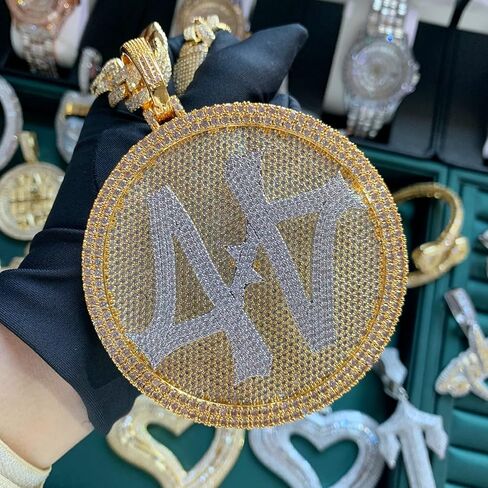 ICEDIAMOND 14K Hip Hop Jumbo 44 Rotating Medal Pendant with 14mm Cuban Link Chain, Gold Plated Iced Out Super Sparkling CZ Diamond Necklace for Men in Kuwait