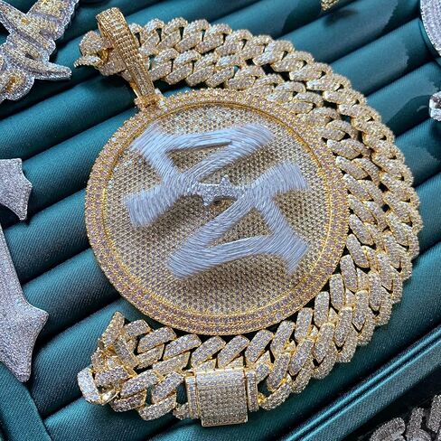 ICEDIAMOND 14K Hip Hop Jumbo 44 Rotating Medal Pendant with 14mm Cuban Link Chain, Gold Plated Iced Out Super Sparkling CZ Diamond Necklace for Men in Kuwait