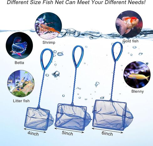 Lpraer 6 بوصة حوض السمك شبكة السمك الأخضر غرامة شبكة شبكة من النايلون مجموعة مع 11 "مقبض طويل مربع الصيد السريع شبكة السمك لخزان الأسماك in Kuwait