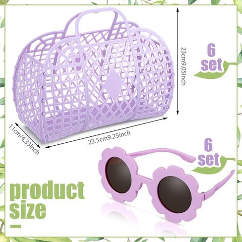 Sweetude 6 Sets Jelly Tote Bags with Flower Sunglasses for Girls Women 6 Plastic Jelly Bag Jelly Purse Reusable Beach Basket 6 Flower Glasses Beach Eyewear for Bridal Wedding Party Gift in Saudi Arabia