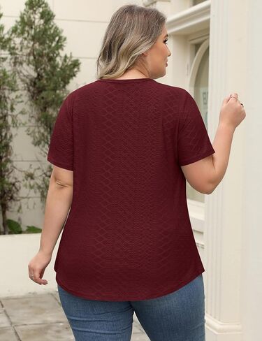 Lomon Womens Plus Size Tops Short Sleeve Tirts v الرقبة المطوية بلوزة المفتاح الصيف غير الرسمي Tunic Tee 1x-5x in Kuwait