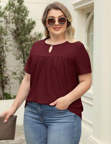 Lomon Womens Plus Size Tops Short Sleeve Tirts v الرقبة المطوية بلوزة المفتاح الصيف غير الرسمي Tunic Tee 1x-5x in Kuwait