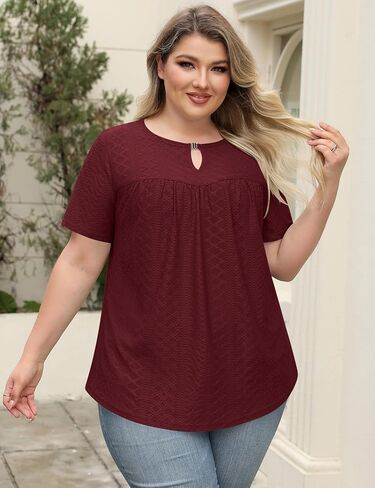 Lomon Womens Plus Size Tops Short Sleeve Tirts v الرقبة المطوية بلوزة المفتاح الصيف غير الرسمي Tunic Tee 1x-5x in Kuwait