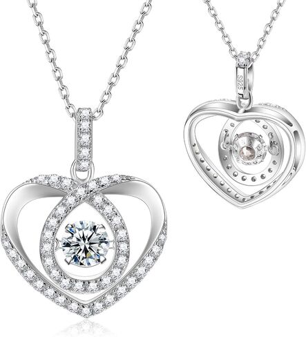 Diamond Floating Heart Necklace,Moissanite Dancing Pendent Chain for Women,S925 Sterling Sliver Lab Diamond Jewelry Halo Necklace Gifts for Valentine's Day Women Wife Mom in Saudi Arabia