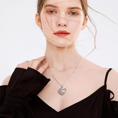 Diamond Floating Heart Necklace,Moissanite Dancing Pendent Chain for Women,S925 Sterling Sliver Lab Diamond Jewelry Halo Necklace Gifts for Valentine's Day Women Wife Mom in Saudi Arabia
