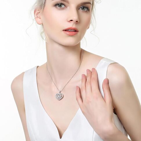 Diamond Floating Heart Necklace,Moissanite Dancing Pendent Chain for Women,S925 Sterling Sliver Lab Diamond Jewelry Halo Necklace Gifts for Valentine's Day Women Wife Mom in Saudi Arabia
