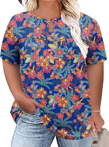 Lomon Womens Plus Size Tops Short Sleeve Tirts v الرقبة المطوية بلوزة المفتاح الصيف غير الرسمي Tunic Tee 1x-5x in Saudi Arabia
