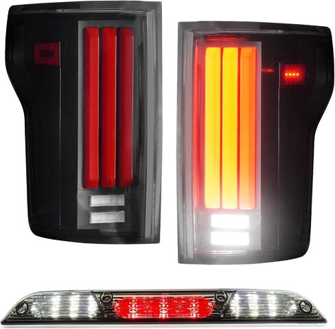 (3 Pack) LED Tail Lights + 3rd Brake Light fit for 2015-2020 Ford F150 [only for Incandescent Models], Dynamic Flowing Rear Light Assembly + High Mount Stop Light w/o Blind Spot, Black Smoke Lens in Saudi Arabia