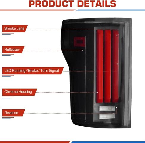 (3 Pack) LED Tail Lights + 3rd Brake Light fit for 2015-2020 Ford F150 [only for Incandescent Models], Dynamic Flowing Rear Light Assembly + High Mount Stop Light w/o Blind Spot, Black Smoke Lens in Saudi Arabia