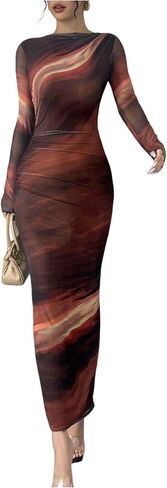 Milumia Women's Tie Dye Long Sleeve Mesh Dress Ruched Bodycon Cocktail Dresses in Saudi Arabia