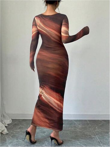 Milumia Women's Tie Dye Long Sleeve Mesh Dress Ruched Bodycon Cocktail Dresses in Saudi Arabia