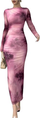 Milumia Women's Tie Dye Long Sleeve Mesh Dress Ruched Bodycon Cocktail Dresses in Saudi Arabia