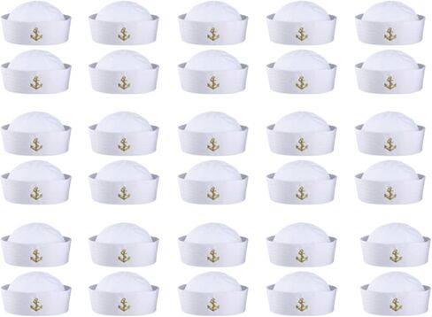 Boao 6 Pcs Halloween Sailor Hat White Sailor Costume Hat Captain Caps Nautical Hats Decor for Women Men Summer Sailor Costume Halloween Party Supplies in Saudi Arabia