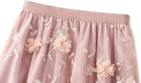 نساء ميدي تول تول تنانير الأزهار تطريز طبقة طرفية تنانير الجنية مرنة الخصر A-Line Mesh Skirt in Kuwait