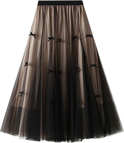 نساء ميدي تول تول تنانير الأزهار تطريز طبقة طرفية تنانير الجنية مرنة الخصر A-Line Mesh Skirt in Kuwait