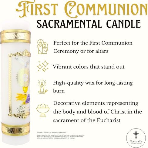 Authenthic First Communion Candle Made by Mexican Artisans at La Villa de Guadalupe | Vela de Primera comunion para niño o niña | Vela para Primera comunion para niña | First Communion Candle Set in Kuwait