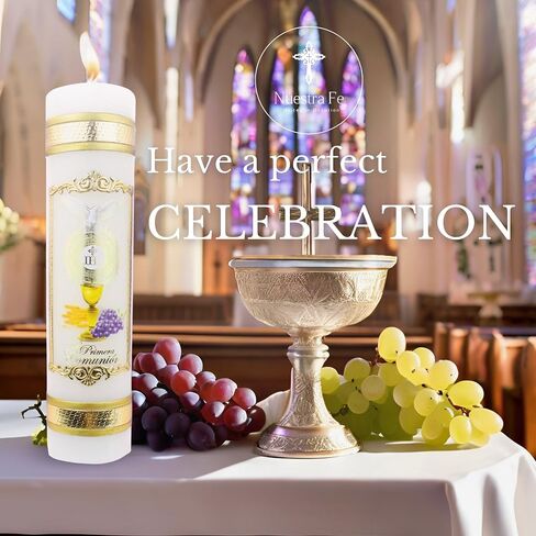 Authenthic First Communion Candle Made by Mexican Artisans at La Villa de Guadalupe | Vela de Primera comunion para niño o niña | Vela para Primera comunion para niña | First Communion Candle Set in Kuwait